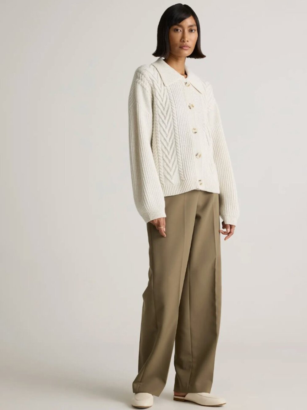 Australian Merino Wool Collared Cable Cardigan - Picture 4 of 11